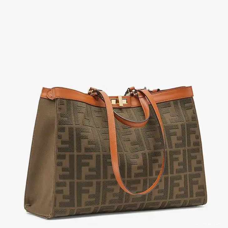 Cheap HOT Medium Peekaboo X-Tote Motif Fendi Canvas FF In Coffee 0622